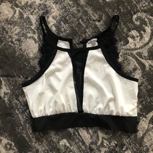 Black / White Lacey satin crop top